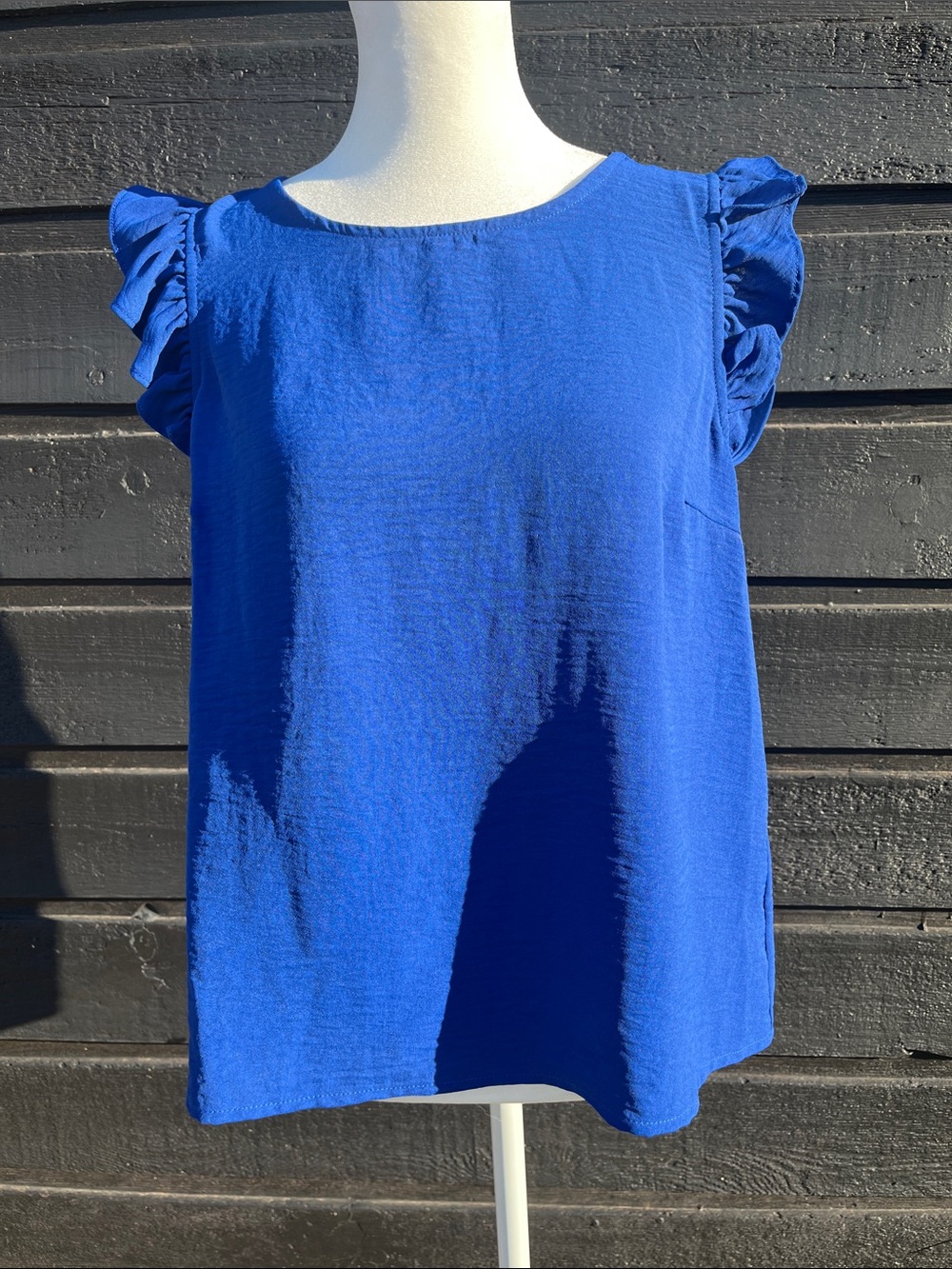 Bright Blue Ruffle Sleeve Women's Top NWOT